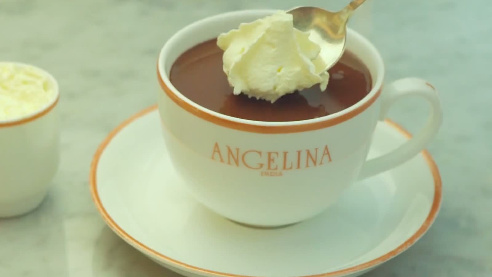 Hot chocolate served at Café Angelina — commercial film still